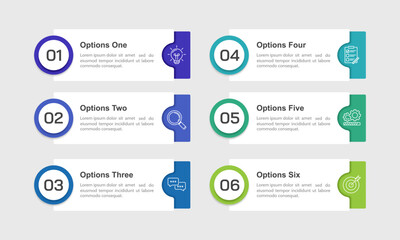 Infographic sign with number 6 options or steps. Banner, Brochure, Poster and Plan. Vector illustration.