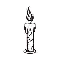 A vector illustration of a burning candle with a calm flame and a warm atmosphere. The minimalist and elegant design is perfect for spiritual, religious, memorial, relaxation, or romantic settings.