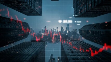 Futuristic financial market data visualized over city buildings - Powered by Adobe