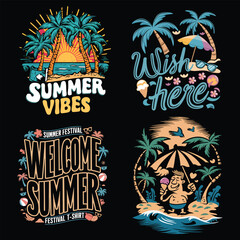 Tropical beach vacation scenes with palm trees and sun