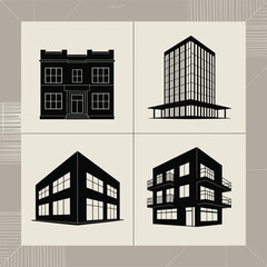 Fototapeta premium Vector Architecture & Real Estate Silhouettes: Diverse Building Styles for Urban and Commercial Projects.
