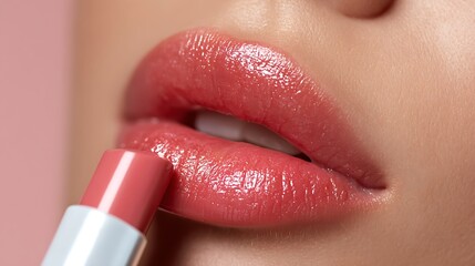 Lipstick Application on Lips Close Up
