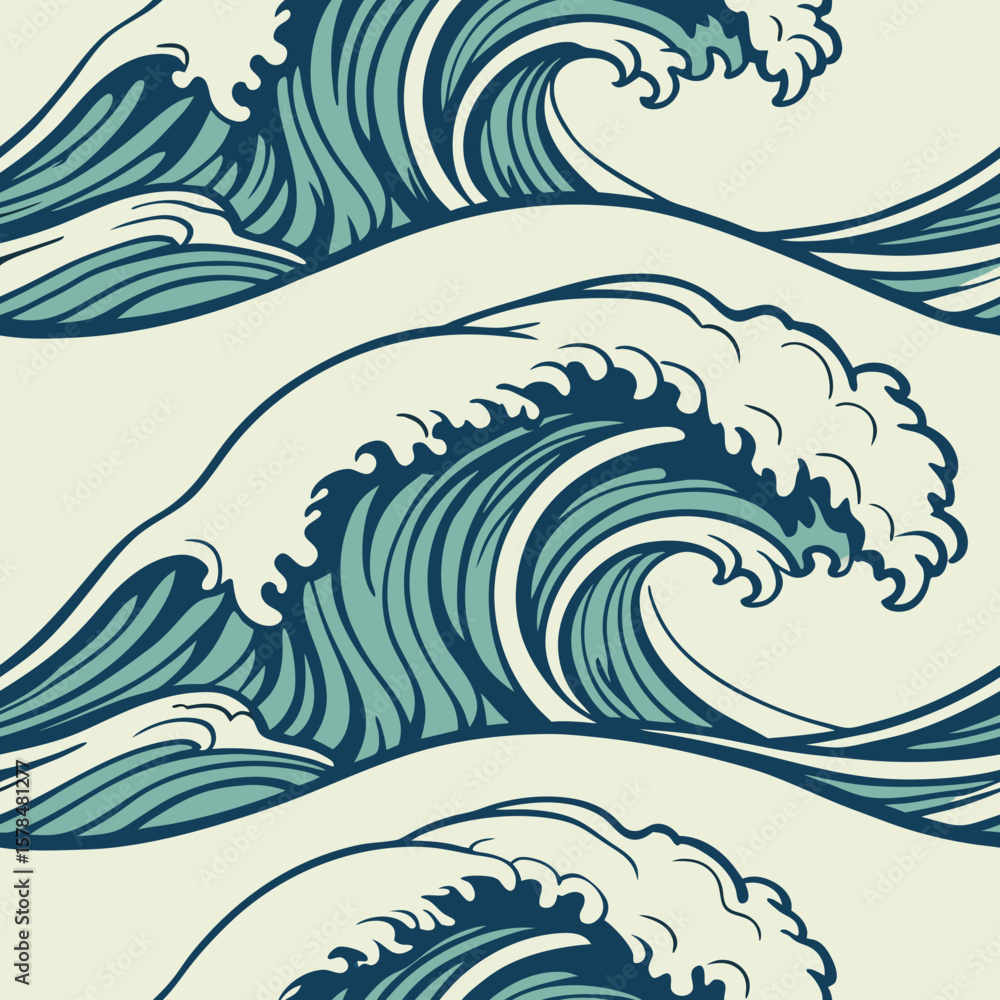 Poster flowing wave patterns in a seamless vector pattern design