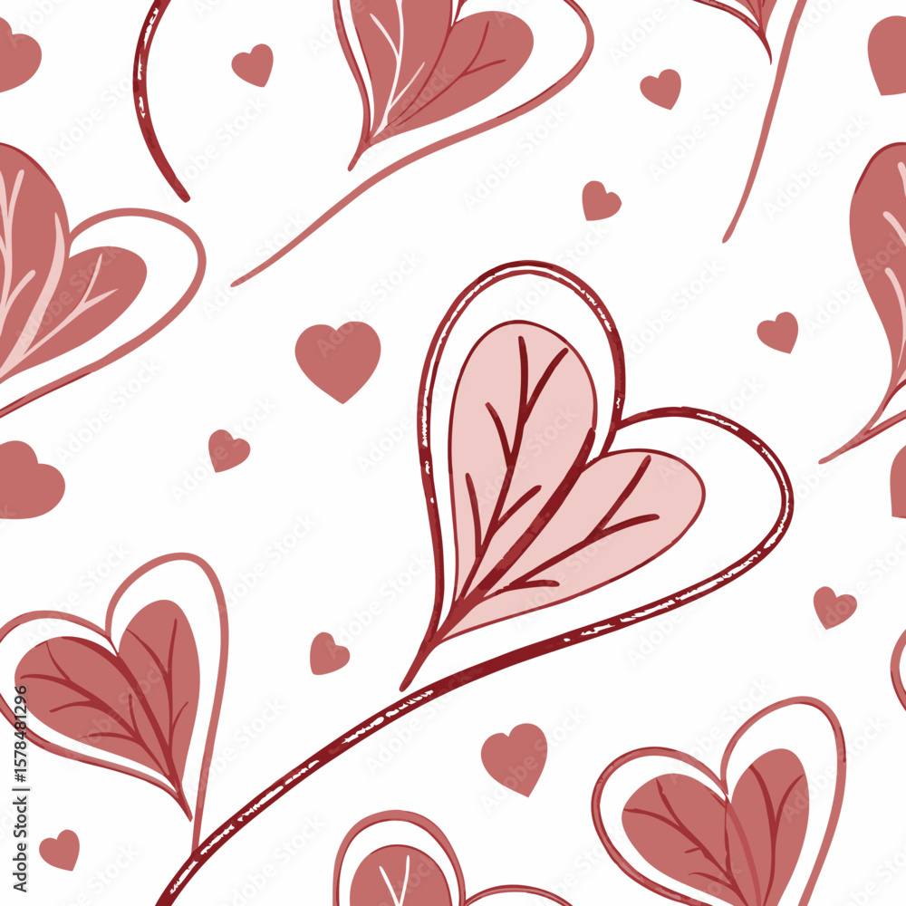 Poster watercolor heart pattern on white background in soft red hues, seamless vector pattern