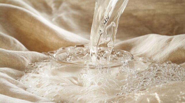 Water pouring onto a beige fabric