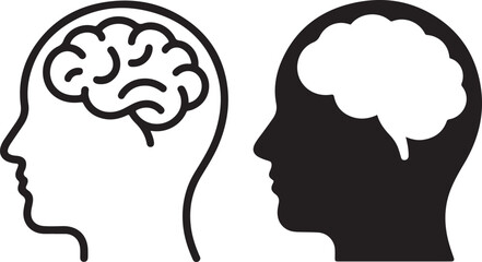 Set of Head with brain symbol  icon , outline and flat style , Brain or mind side view flat vector icon for medical apps and websites, vector illustration .