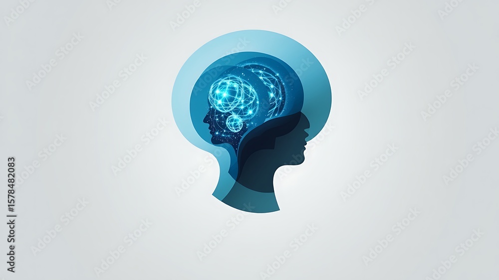 Aufkleber abstract representation of interconnected human minds and artificial intelligence with glowing neura