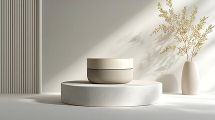 Cosmetic Container on Pedestal with Plant Decoration