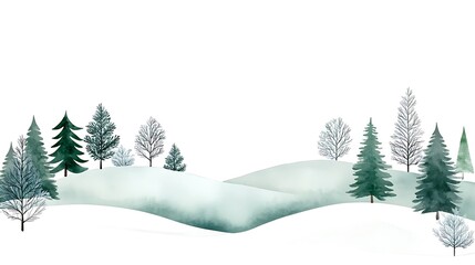 Fototapeta premium 水彩冬景、静寂の丘