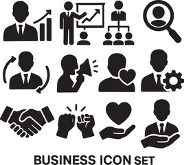 Business Vector Icons Set – Marketing, Management, Social & Loyalty Symbols (Silhouette Style)