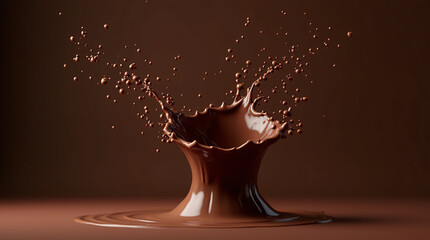 Dark Chocolate Splash Crown with Droplets on Rich Brown Background