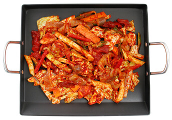 Spicy Stir-fried Squid and Pork with Vegetables in Pan