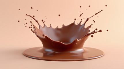 Chocolate Splash Crown with Liquid Droplets on Minimal Background