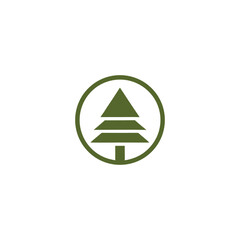 Minimalist green pine tree vector logo design with green leaf. Perfect for eco-friendly brands, nature-related businesses, and outdoor adventure logos.