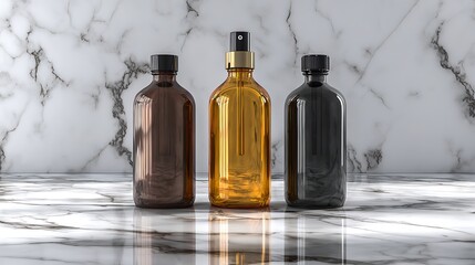 Glass Bottles in Amber Gold Black