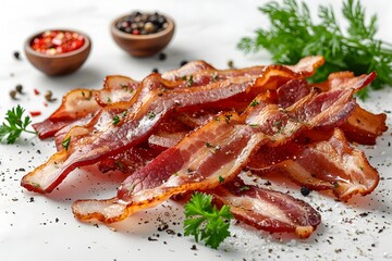 Crispy Bacon Strips Isolated on Transparent Background