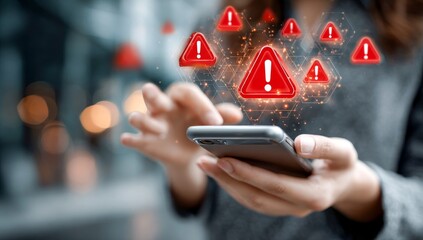スマートフォンの警告通知とエラーアイコン