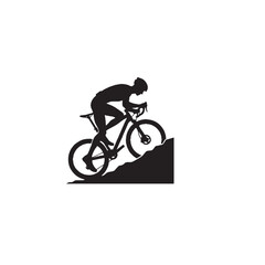 Cyclist Climbing Hill Silhouette on White Background – Vector Illustration for Athletic Endurance, Mountain Challenge, and Motivational Sports Concepts