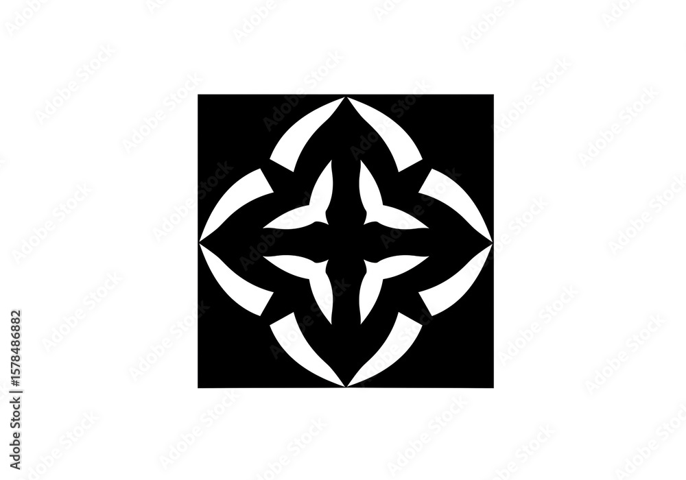 Poster a symmetrical design featuring white shapes against a black background in a square format image