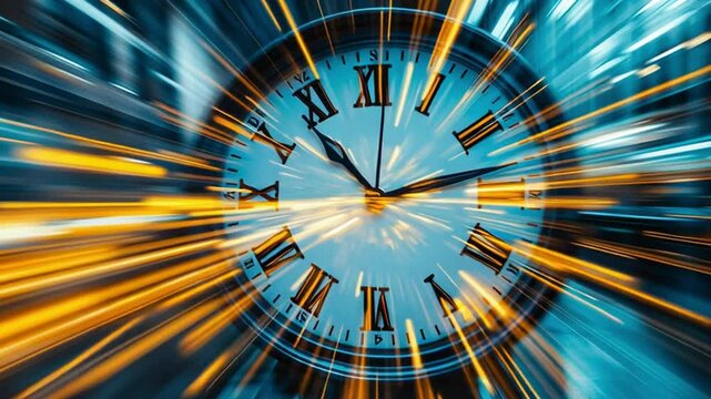 Timeless Momentum: A striking clock face is at the center of a dynamic, visually stunning depiction of time and velocity, symbolizing the relentless flow of moments.