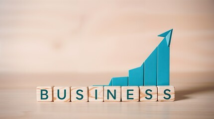 Business Growth Strategy Concept with Rising Arrow Graph on Wooden Blocks
