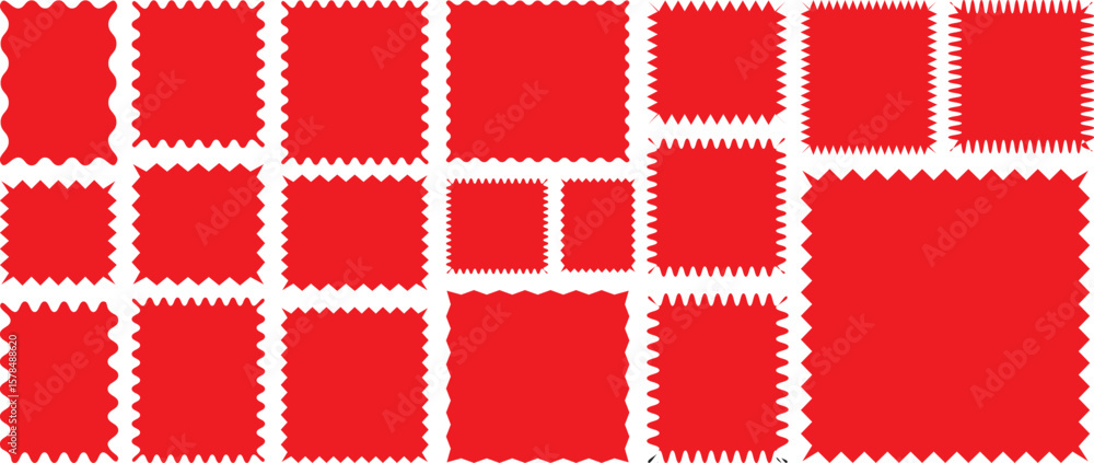 Fototapete zigzag edge, et of frames with scallop edge shape. rectangle shape.red and white knitted fabric et o