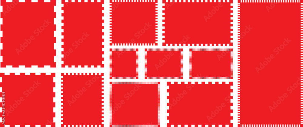 Fototapete set of red and white fabric zigzag edge, silhouette scalloped frames et with scallop shape. rectangl