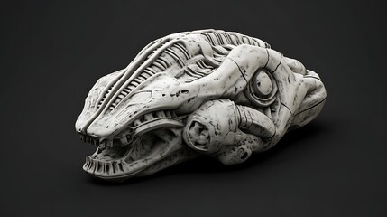 Abstract sculpture in white with intricate details on dark background