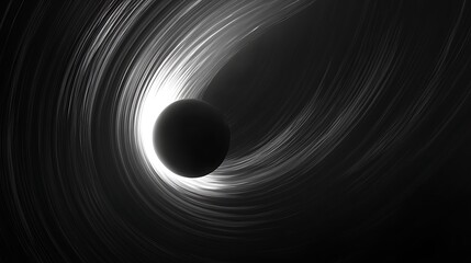 Abstract sphere and radiant lines black and white background