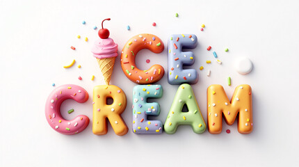 Colorful Ice Cream Typography with Sprinkles in 3D Style