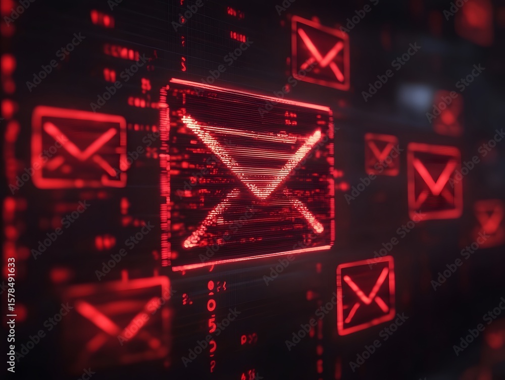 Aufkleber a digital representation of email notifications with glowing red icons, symbolizing communication. t