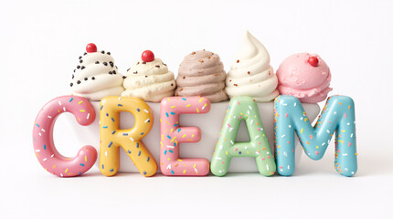Colorful Ice Cream Typography with Sprinkles in 3D Style