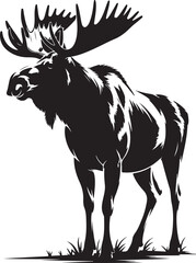 Vector black silhouette moose with horns