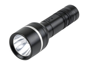 Powerful black flashlight on a dark background