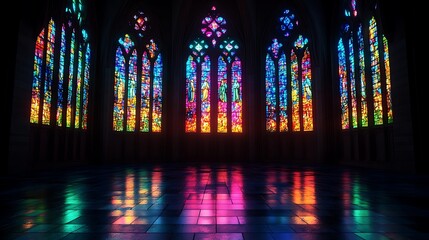 Vibrant stained glass windows in a cathedral