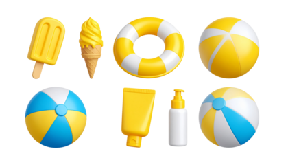 Summer beach play equipment isolated on white background.
