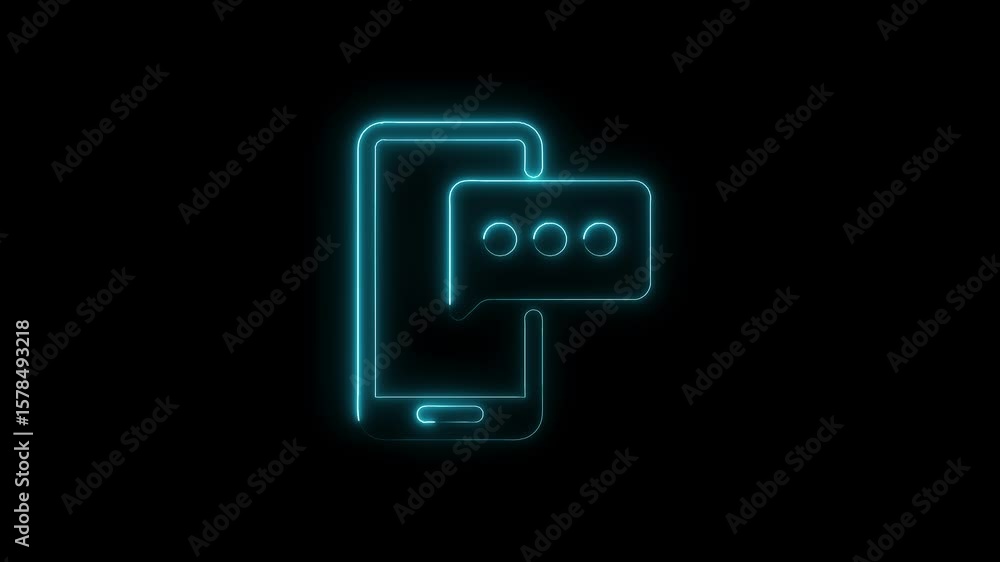 Poster mobile message neon animation on black background for technology and communication concepts