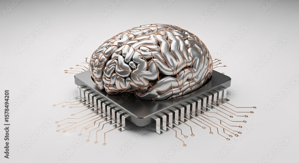 Poster artificial intelligence brain on cpu chip technology concept