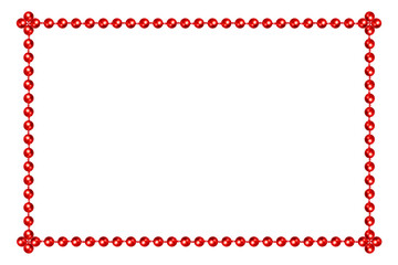 Festive design. Frame of shiny red beads isolated on white background. Design element for cards, invitations, New Year and Christmas themes.