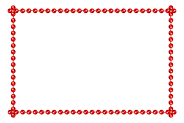 Festive design. Frame of shiny red beads isolated on white background. Design element for cards, invitations, New Year and Christmas themes.