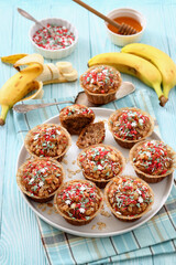 banana bread oat muffins with christmas sprinkles