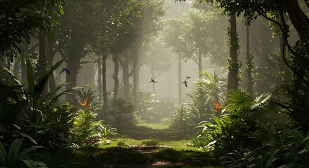 Obraz premium Tranquil tropical forest with birds