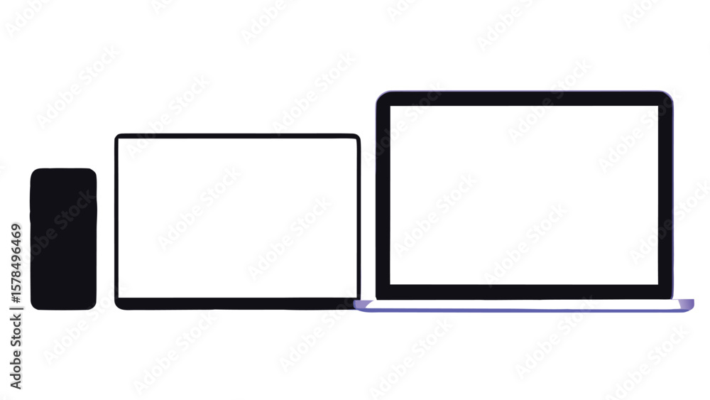 Poster minimal laptop illustration with open screen and keyboard in modern isometric flat design