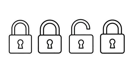 Set of security lock icons shown. Cyber security, data protection, privacy, technology safety.