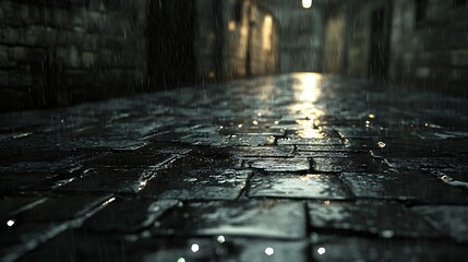 Wet cobblestone alleyway