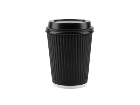 Stylish black and brown coffee cups with lids and ribbed sleeves, perfect for takeaway, travel mugs, and cafe branding mockups. Isolated on transparent background for easy use. - Powered by Adobe