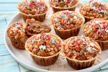 banana bread oat muffins with christmas sprinkles