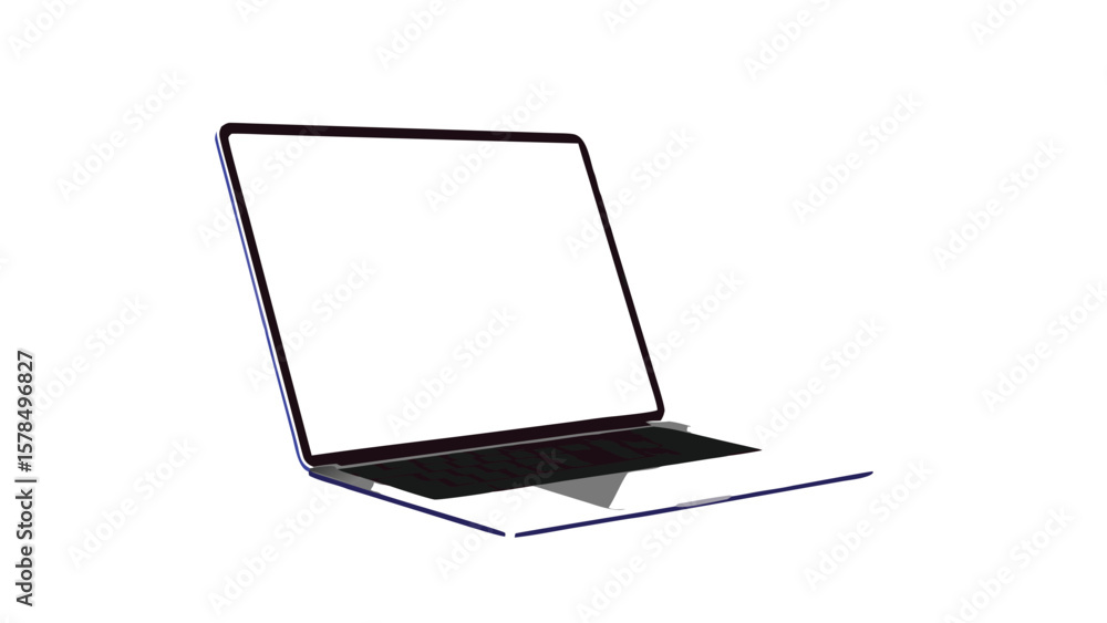 Poster minimal laptop illustration with open screen and keyboard in modern isometric flat design