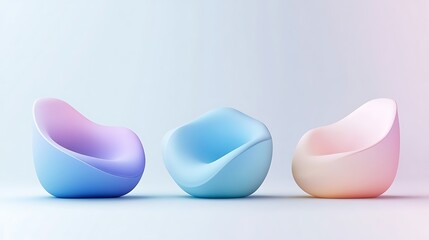 Three pastel colored modern chairs