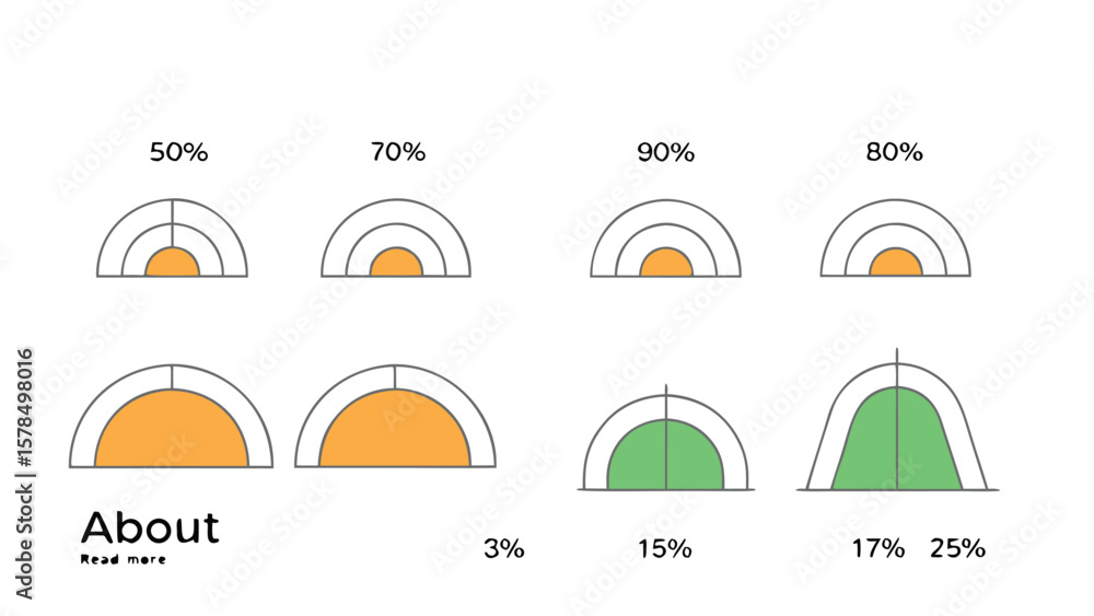 Poster colorful semicircle infographic chart elements with percentage data visualization in modern flat min